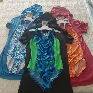 Girls Spyder Swim One Piece with Hooded Coverup Large 12/14